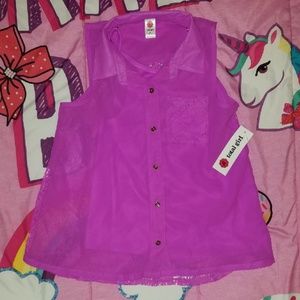 Fuschia Lace detail short sleeve blouse
